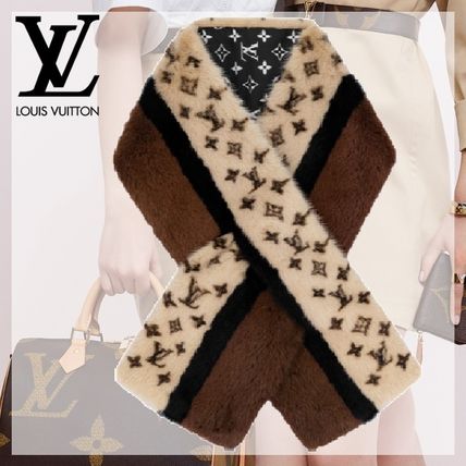 Louis Vuitton 2019 20AW Monogram Silk Plain KnitFur Scarves 