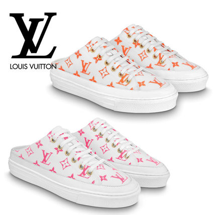 Louis Vuitton Plain Toe Rubber Sole Lace up Blended Fabrics 