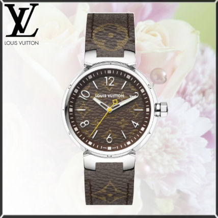Louis Vuitton MONOGRAM Casual Style Leather Round Quartz Watches Elegant Style QA071Z 
