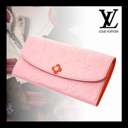Louis Vuitton MONOGRAM EMPREINTE Monogram Calfskin Plain Leather Logo Long Wallets 