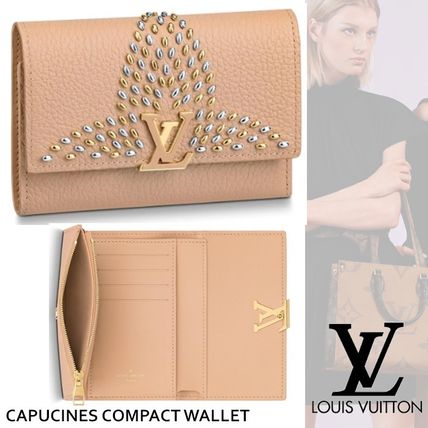 Louis Vuitton Studded Plain Leather Folding Wallet Logo Folding Wallets 