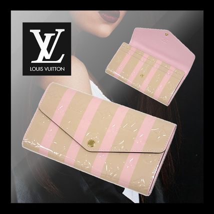 Louis Vuitton PORTEFEUILLE SARAH Stripes Leather Logo Long Wallets 