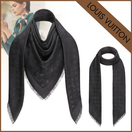 Louis Vuitton Wool Silk Plain Logo Lightweight ScarvesShawls M74752 MONOGRAM SHAWL 