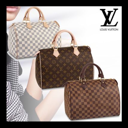 Louis Vuitton Monogram Unisex Calfskin Plain Leather Logo BostonDuffles 