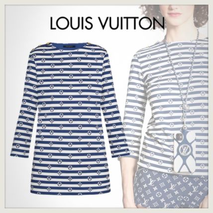 Louis Vuitton MONOGRAM 2020 SS Stripes Monogram Cropped Cotton Medium Logo T Shirts 