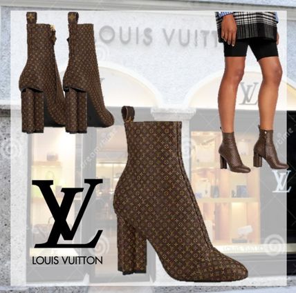 Louis Vuitton 2019 20AW Monogram Casual Style Blended Fabrics Leather Block Heels 1A5NXL 