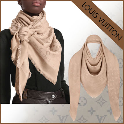 Louis Vuitton Wool Silk Plain Logo Lightweight ScarvesShawls MONOGRAM SHAWL M74441 