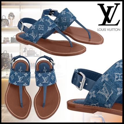 Louis Vuitton 2020 SS Monogram Open Toe Casual Style Plain Leather Flip Flops Logo 1A7RDL 