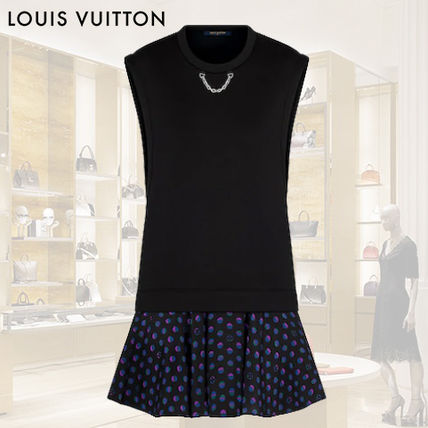 Louis Vuitton Crew Neck Short Dots Monogram Casual Style Silk Sleeveless 