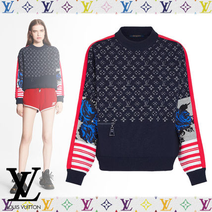 Louis Vuitton 2020 21AW Crew Neck Stripes Flower Patterns Monogram Casual Style Wool 1A83IR 