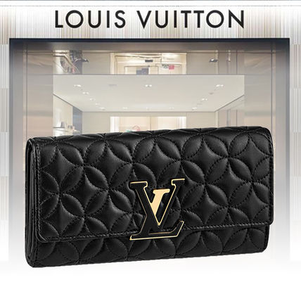 Louis Vuitton Unisex Calfskin Lambskin Plain Logo Long Wallets 