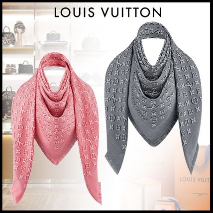 Louis Vuitton MONOGRAM Monogram Wool Silk Cotton Fringes Logo KnitFur Scarves M76364 M76363 