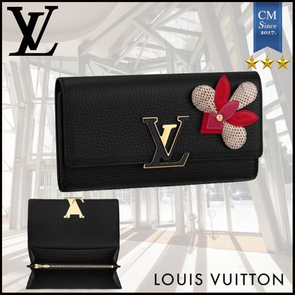 Louis Vuitton CAPUCINES 2020 SS Flower Patterns Unisex Leather Logo Long Wallets 
