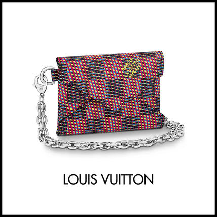 Louis Vuitton DAMIER Chain Leather Chain Wallet Coin Cases 