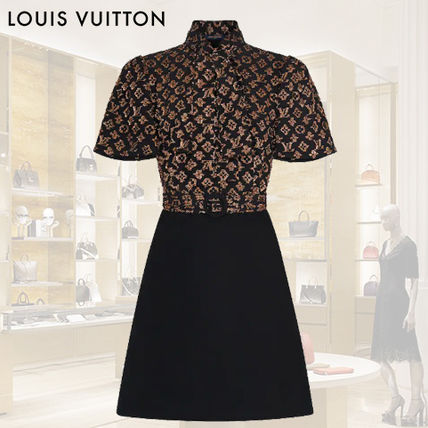 Louis Vuitton Short Dots Monogram Casual Style A line Silk Flared 