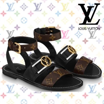 Louis Vuitton Monogram Open Toe Blended Fabrics Plain Leather 1A677Y 