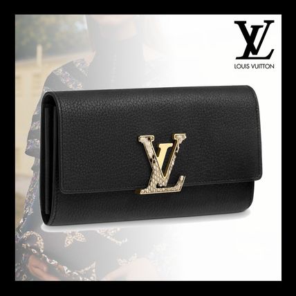 Louis Vuitton TAURILLON Unisex Calfskin Plain Leather Python Logo Long Wallets 