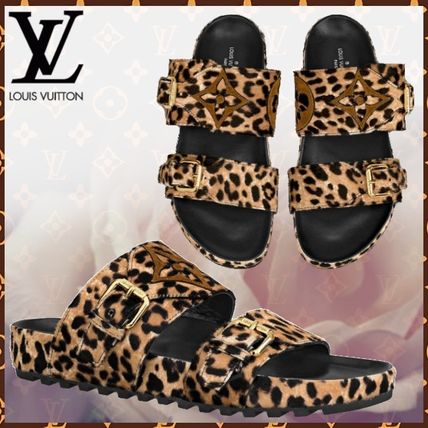 Louis Vuitton MONOGRAM Monogram Leopard Patterns Open Toe Platform Blended Fabrics 