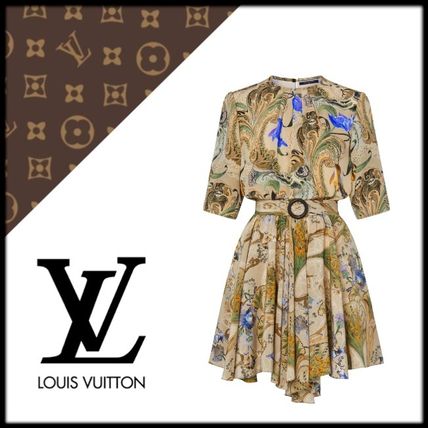 Louis Vuitton 2020 21AW Crew Neck Short Flower Patterns Silk Short Sleeves 1A7T2J 