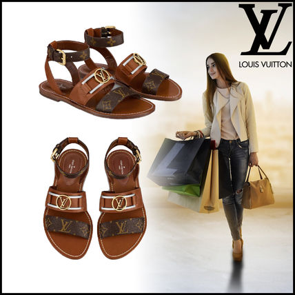 Louis Vuitton 2020 SS Monogram Blended Fabrics Leather Elegant Style Logo Sandals 1A677N