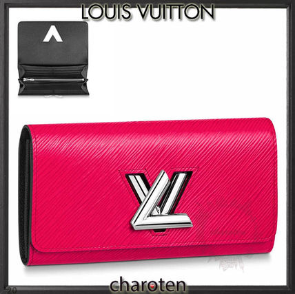 Louis Vuitton TWIST Calfskin Bi color Plain Folding Wallet Logo Long Wallets 