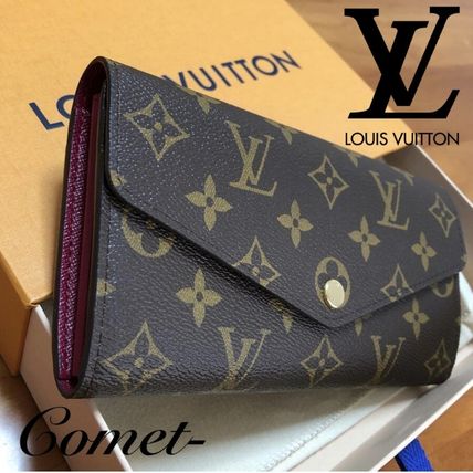 Louis Vuitton PORTEFEUILLE SARAH Monogram Blended Fabrics Plain Leather Logo Long Wallets