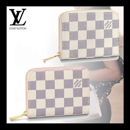 Louis Vuitton DAMIER AZUR Unisex Calfskin Plain Leather Long Wallet Logo Coin Cases 