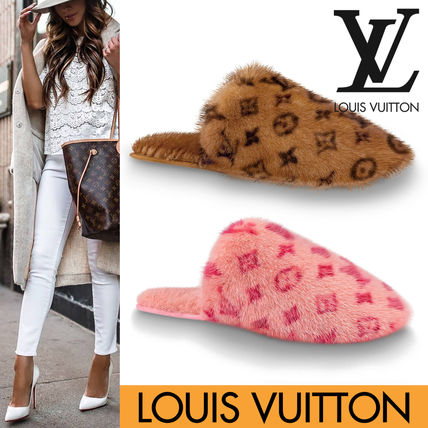 Louis Vuitton MONOGRAM Monogram Fur Slippers Shoes 