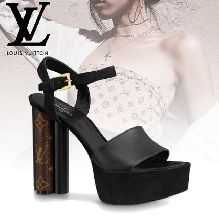 Louis Vuitton 2020 SS Monogram Open Toe Platform Plain Leather Block Heels 1A7U6Y 