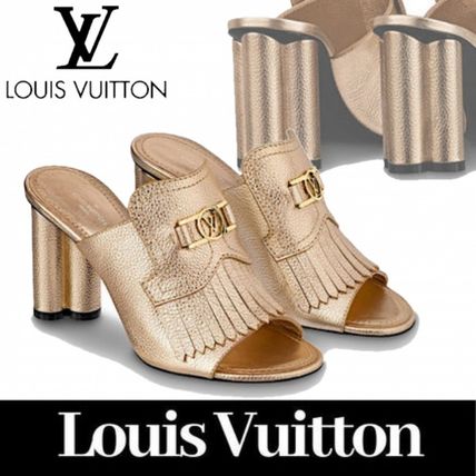 Louis Vuitton 2020 SS Open Toe Blended Fabrics Leather Block Heels Elegant Style 1A87S9 