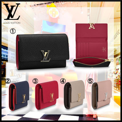 Louis Vuitton CAPUCINES 2019 20AW Plain Leather Folding Wallet Logo Folding Wallets