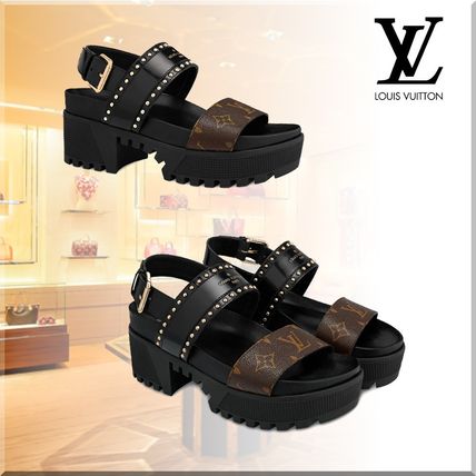 Louis Vuitton Monogram Open Toe Platform Casual Style Leather 1A6657