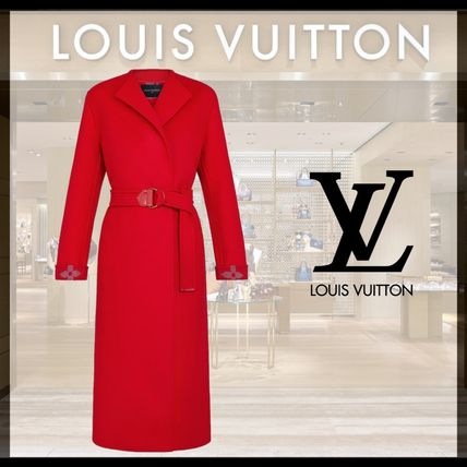 Louis Vuitton 2020 21AW Collarless Red Wool Wrap Coat 1A81WH 