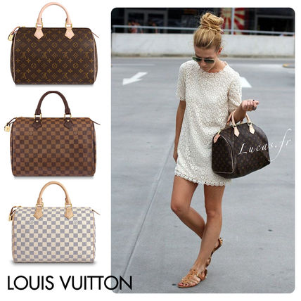 Louis Vuitton SPEEDY Monogram Unisex Canvas Leather BostonDuffles 