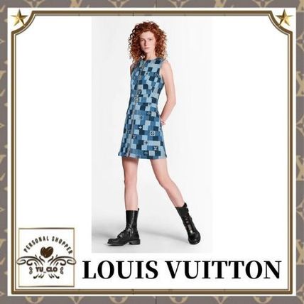 Louis Vuitton Denim Monogram Check Dress 1A62F0 
