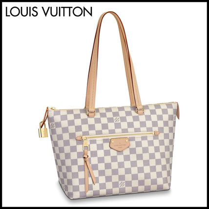 Louis Vuitton DAMIER AZUR Canvas A4 Leather Office Style Elegant Style Logo Totes 