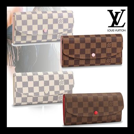 Louis Vuitton PORTEFEUILLE EMILIE Unisex Calfskin Plain Leather Logo Long Wallets 