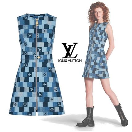 Louis Vuitton 2020 SS Short Monogram Casual Style A line Denim Sleeveless Dresses 1A62F0 