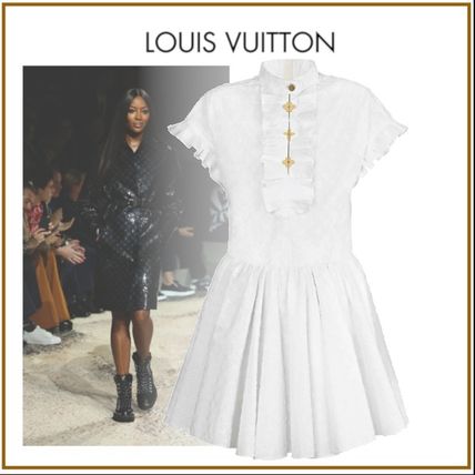 Louis Vuitton 2020 Cruise Short Flared Plain Cotton Short Sleeves Elegant Style 