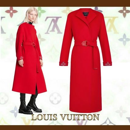 Louis Vuitton 2020 21AW Collarless Red Wool Wrap Coat 1A81WL 1A81WK 1A81WJ 1A81WI 1A81WH 1A81WG 
