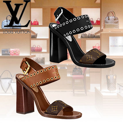 Louis Vuitton Monogram Open Toe Casual Style Leather Block Heels 1A6425 1A642K 