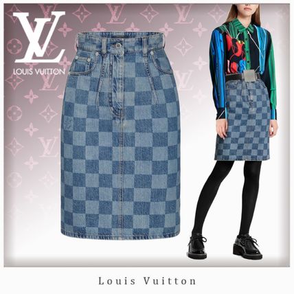 Louis Vuitton DAMIER 2019 20AW Pencil Skirts Other Plaid Patterns Casual Style Denim Cotton