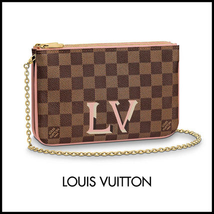 Louis Vuitton DAMIER Canvas Chain Logo PouchesCosmetic Bags 