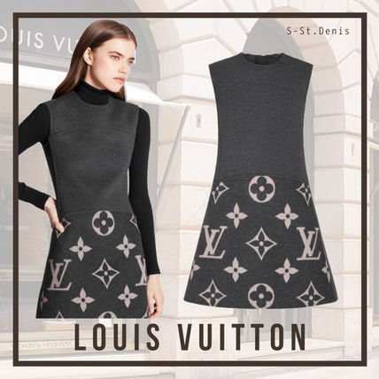 Louis Vuitton 2020 21AW Crew Neck Short Monogram Wool Silk Sleeveless Flared Dresses 1A82LB 