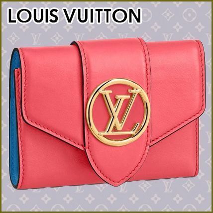 Louis Vuitton PONT NEUF Calfskin Plain Leather Folding Wallet Logo Folding Wallets M69177 