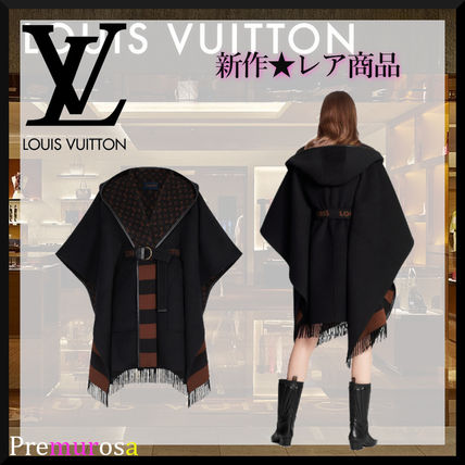 Louis Vuitton 2020 21AW Hooded Wrap Cape Coat In Wool And Silk With Fringe 1A83TK 