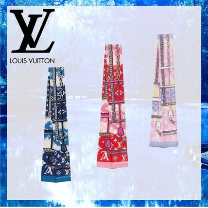 Louis Vuitton 2020 SS Monogram Silk Logo KnitFur Scarves M76186 M76103 M76102 