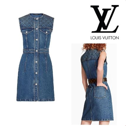 Louis Vuitton 2020 SS Monogram Denim Sleeveless Plain Cotton Logo Dresses