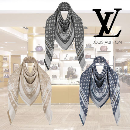 Louis Vuitton Monogram Wool Silk Studded Fringes Logo KnitFur Scarves M73698 M73699 M76341 