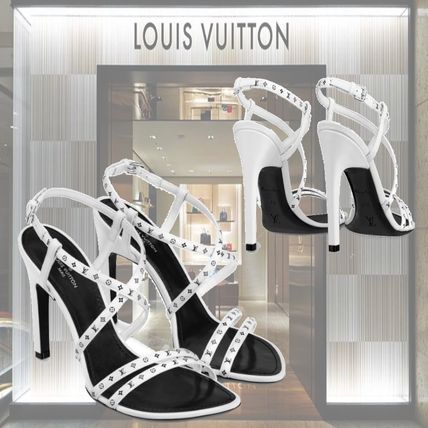 Louis Vuitton MONOGRAM 2020 21AW Monogram Open Toe Leather Pin Heels Logo Heeled Sandals 1A7RXX 